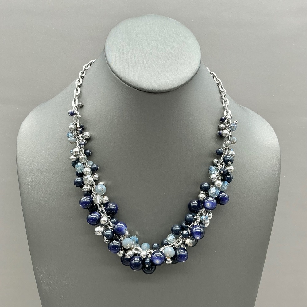 The Limited Necklace Women Blue Silver Cluster Bead Multi Strand Statement Jewel